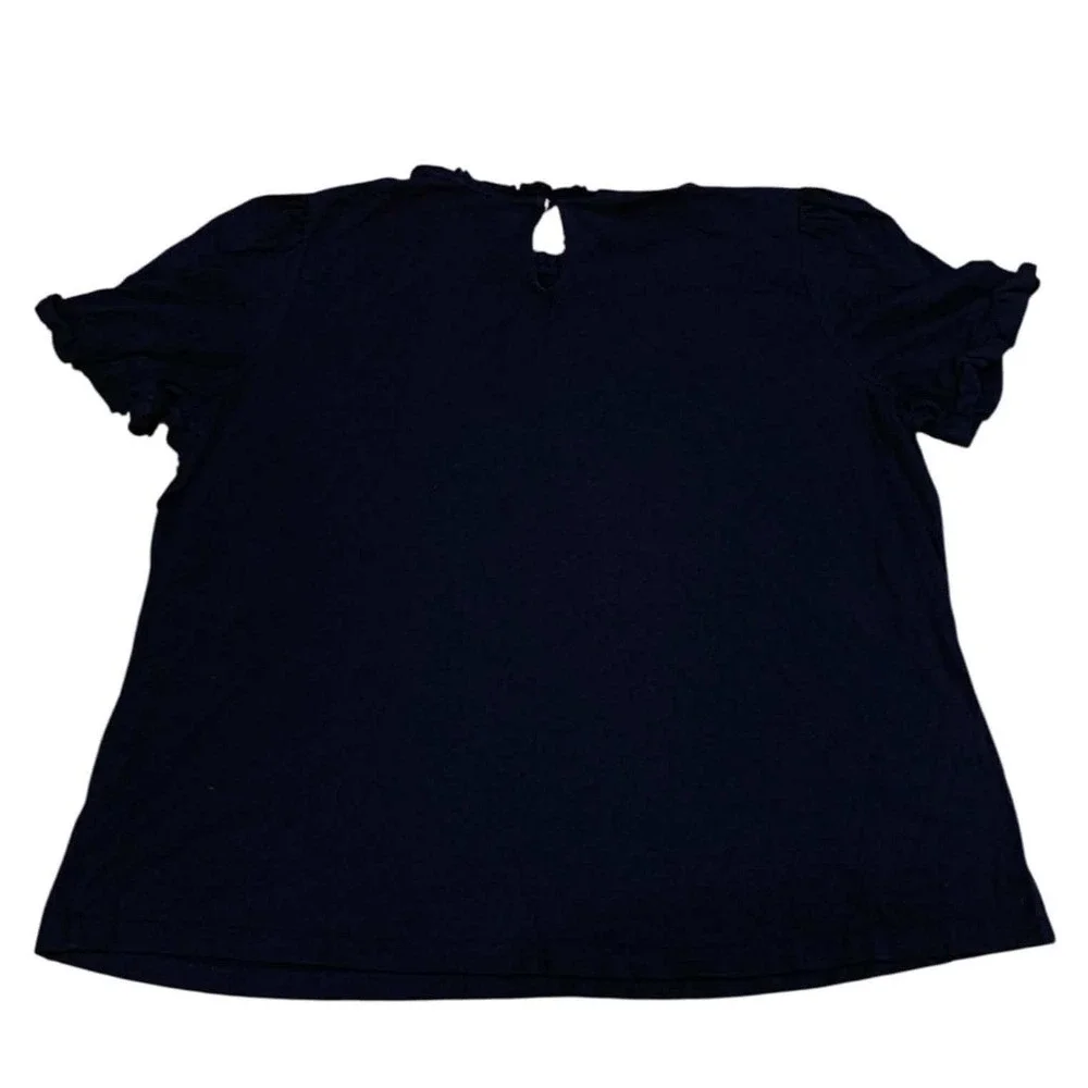Boden Ruffle Top Womens 16/18 Navy Short Sleeve Puff Knit Dark Academia Style